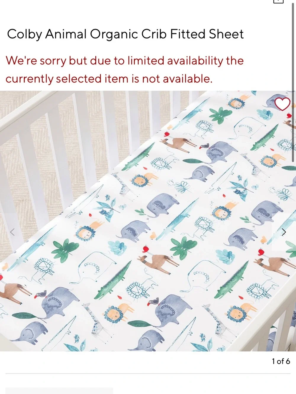 Pottery Barn Organic Animal Crib Sheet - Colby Animal Prints